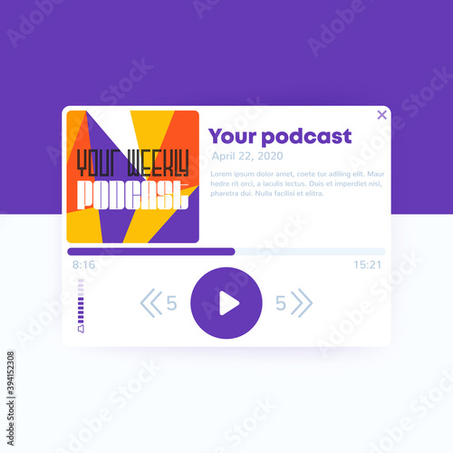 Podcast player, ui design, vector interface