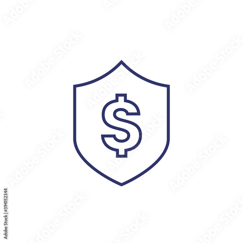 Shield with dollar icon, line vector