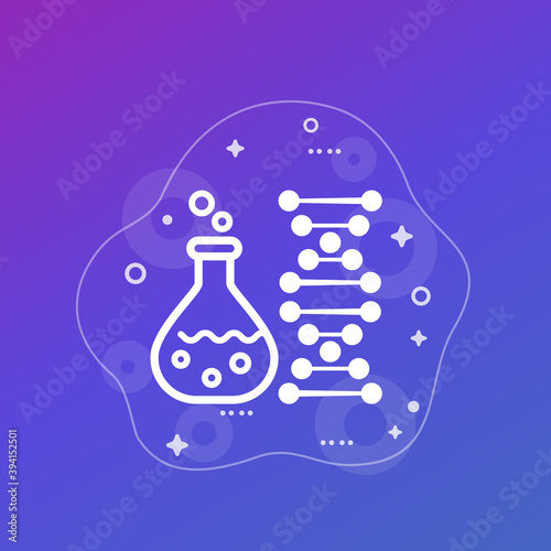 biotechnology and genetic testing icon with lab glass and dna, vector