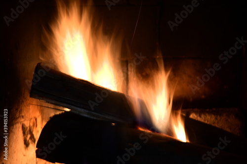 burning wood burning in the fireplace