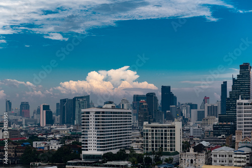 Bangkok city skyline during day time in cool tone.