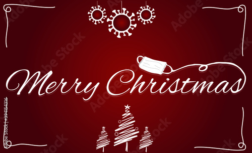 Merry Christmas typography. Merry Christmas design covid19, coronavirus concept Stay home stay safe