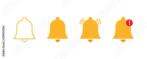 Notification bell icons .Vector illustration on white background. Set of orange notification bells.Alarm symbol.