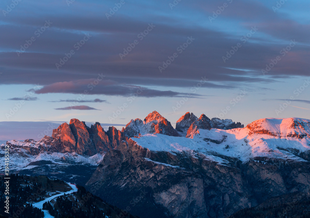 Panoramic view from Sella Pass, Dolomites, Unesco World Heritage Site, Italy, Europe