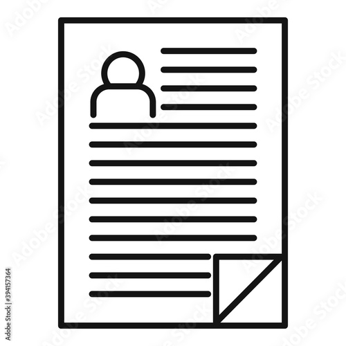 Headhunter resume paper icon. Outline headhunter resume paper vector icon for web design isolated on white background