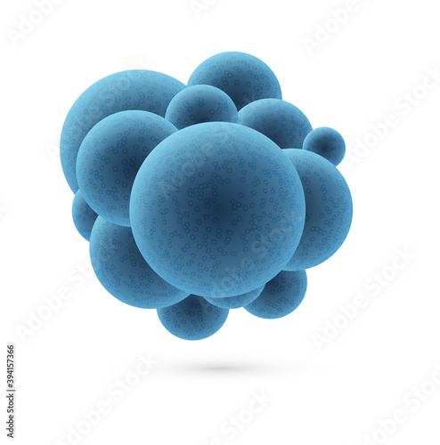 Germ or infection bacteria cell. Realistic model of multicellular organism, view through electron microscope. Scientific microbiology or medical research. Isolated blue microbe, vector illustration