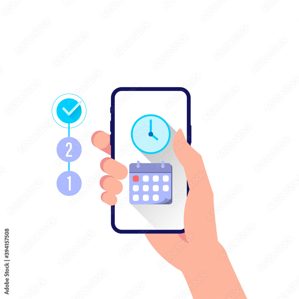 calendar and clock on smartphone screen, planning, schedule and reminder app, set the date and time on mobile phone device concept illustration flat design vector eps10 calendar and clock on smartphone screen, planning, schedule and reminder app, set the date and time on mobile phone device concept illustration flat design vector eps10