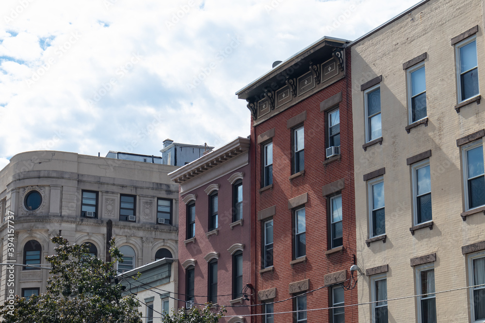 Row of Colorful Old Brick Buildings in Hoboken New Jersey Row of Colorful Old Brick Buildings in Hoboken New Jersey