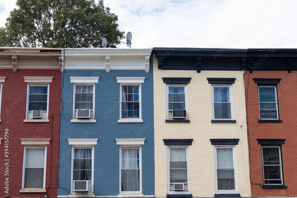 Row of Colorful Old Brick Residential Buildings in Hoboken New Jersey Row of Colorful Old Brick Residential Buildings in Hoboken New Jersey