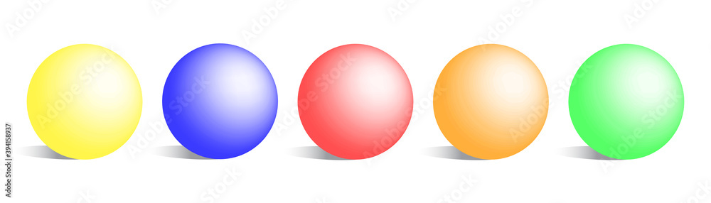 Fototapeta premium Set of colorful sphere on white background. Glossy modern ball with shadows. Vector illustration.