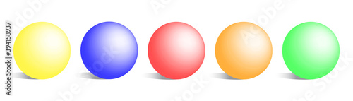 Set of colorful sphere on white background. Glossy modern ball with shadows. Vector illustration.