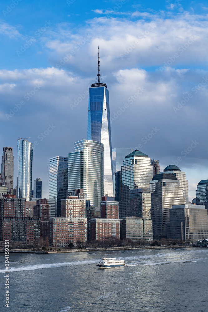 Obraz premium Lower Manhattan of NYC New York City taken from liberty island. This also known as Downtown Manhattan or Downtown New York the largest business district in state of New York and USA.