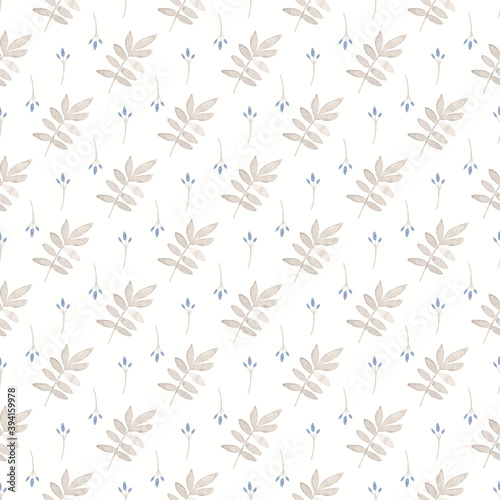 Watercolor digital seamless paper with gray twigs and cute blue flowers. Ideal for print, textiles, web design, souvenirs, scrap paper, and other creative projects.
