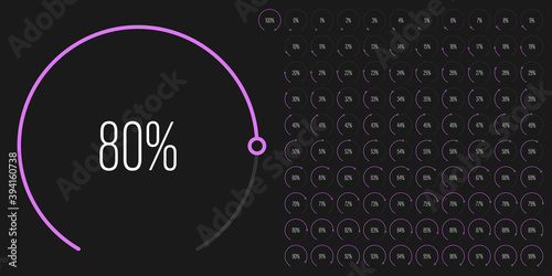 Set of circular sector percentage diagrams meters from 0 to 100 ready-to-use for web design, user interface UI or infographic - indicator with purple