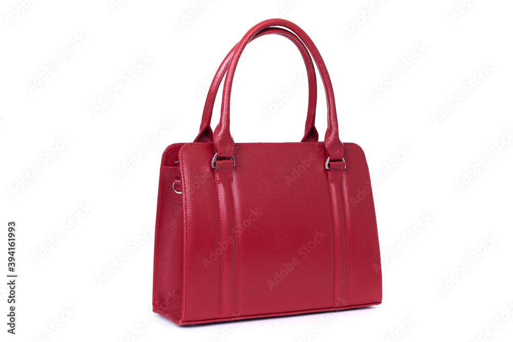 red stylish ladies leather bag on a white background red stylish ladies leather bag on a white background