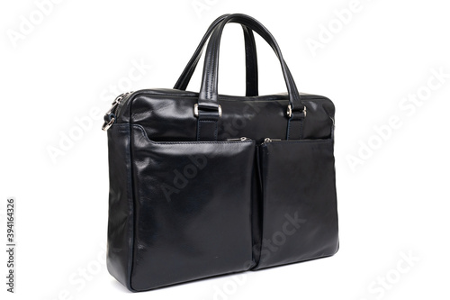 black bag for men made of genuine leather close up