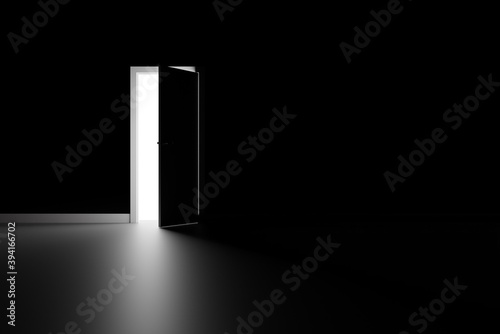 Isolated Empty Room with Open Door. 3D Illustration