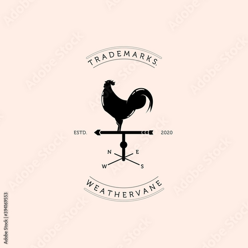 Rooster Windvane or Weathervane Logo Vector Template Illustration Design, Cock Vintage Emblem Design