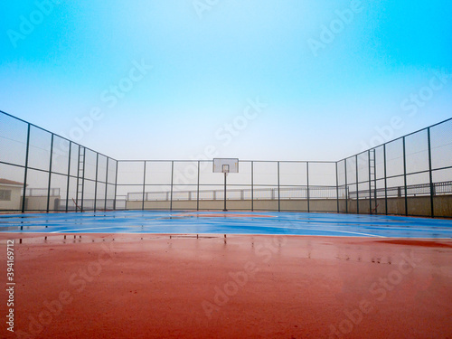 basketball coart with hoop . outdoor sport theme