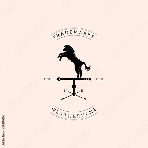 Horse Windvane or Weathervane Logo Vector Template Illustration Design, Stallion Vintage Emblem Design
