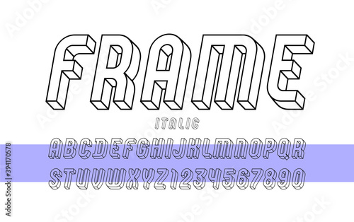 3D Font from outline, trendy alphabet from black line, modern italic letters and numbers, vector illustration 10eps.