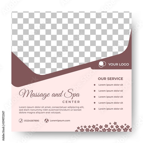 Editable minimal square background template. Social media post template spa and massage . Soft color with photo collage. Usable for social media, banner and internet ads.