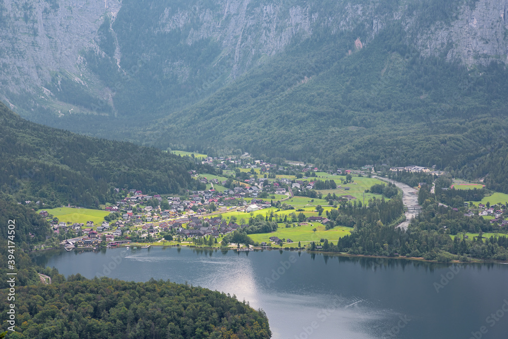 Close up of Obertraun from above seen from the Hallstatt skywalk