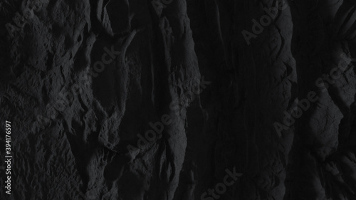 Fototapeta Naklejka Na Ścianę i Meble -  Black abstract landscape with mountains. Dark 3D render of earth relief. Detailed elevation surface. 3D render illustration