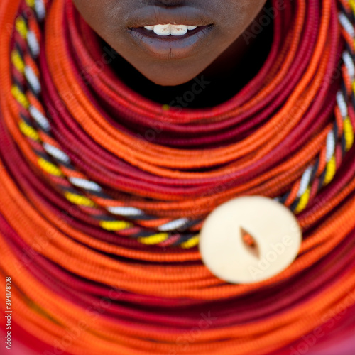 Rendille tribe woman with beaded neckalces, Marsabit County, Marsabit, Kenya photo