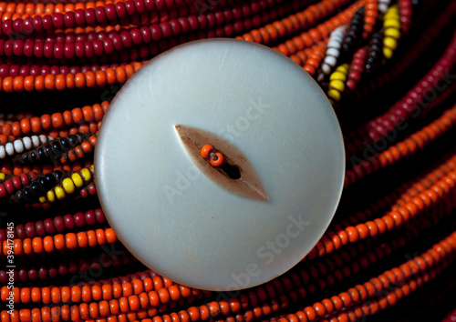 Detail of a Rendille tribe beaded necklace, Marsabit County, Marsabit, Kenya photo