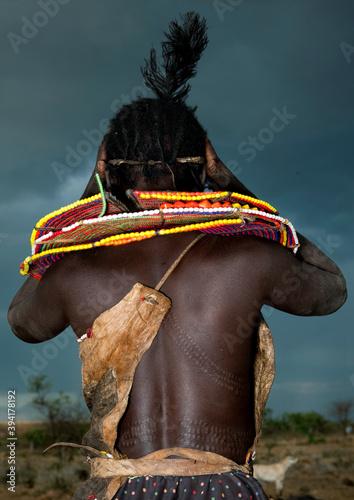 Portrait of a Pokot tribe woman with huge necklace, Baringo County, Baringo, Kenya photo