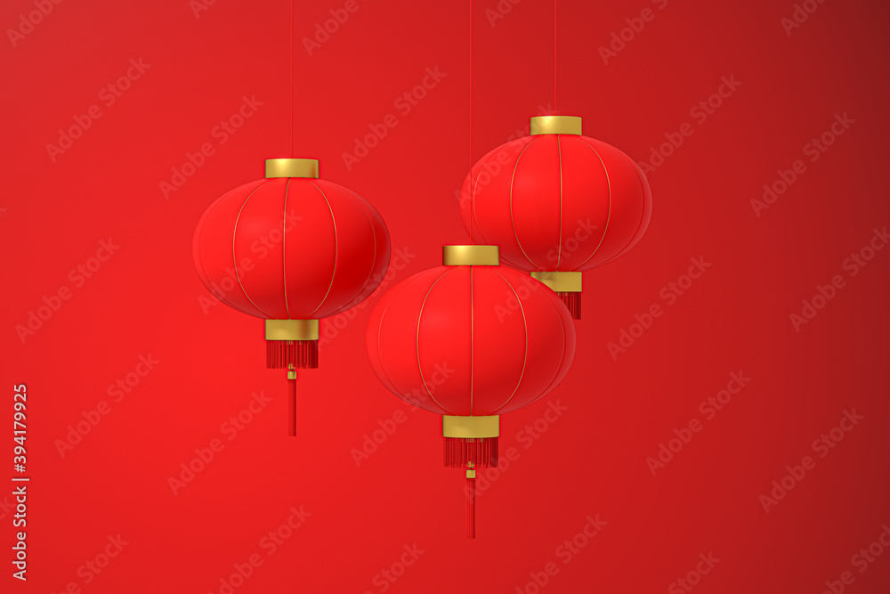 Obraz premium Red Chinese traditional lanterns background, 3d rendering.