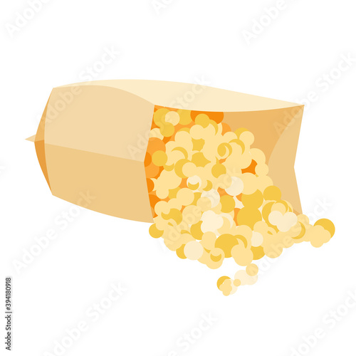Popcorn in a microwave bag. Vector flat illustration.