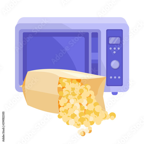 Popcorn in a bag before the microwave. Vector flat illustration.
