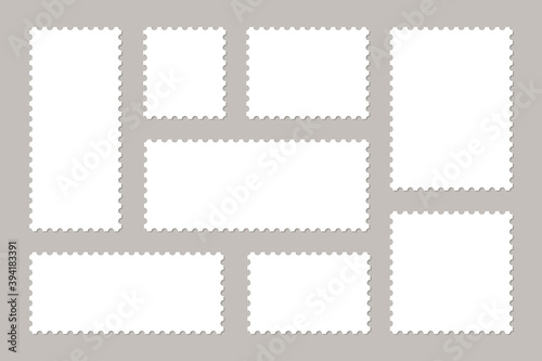 Set of blank postage stamps. Frames of postage stamps for mail envelopes. Vector.