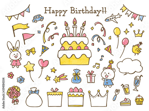 illustration of happy birthday with handwritten lines