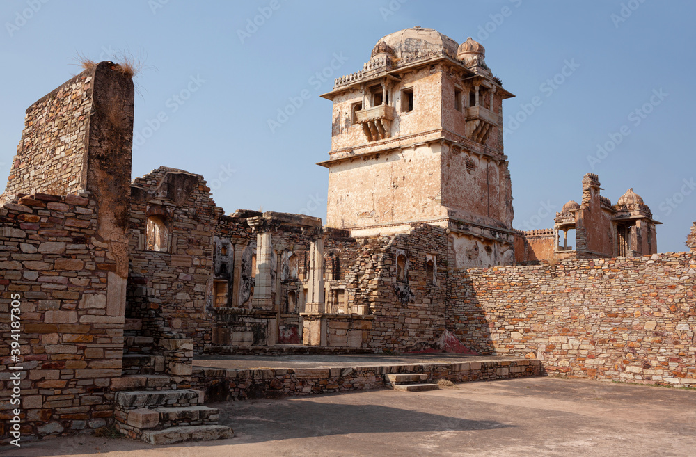 Ancient ruined Rana Kumbha Palace in Chittorgarh Fort, Rajasthan state of India