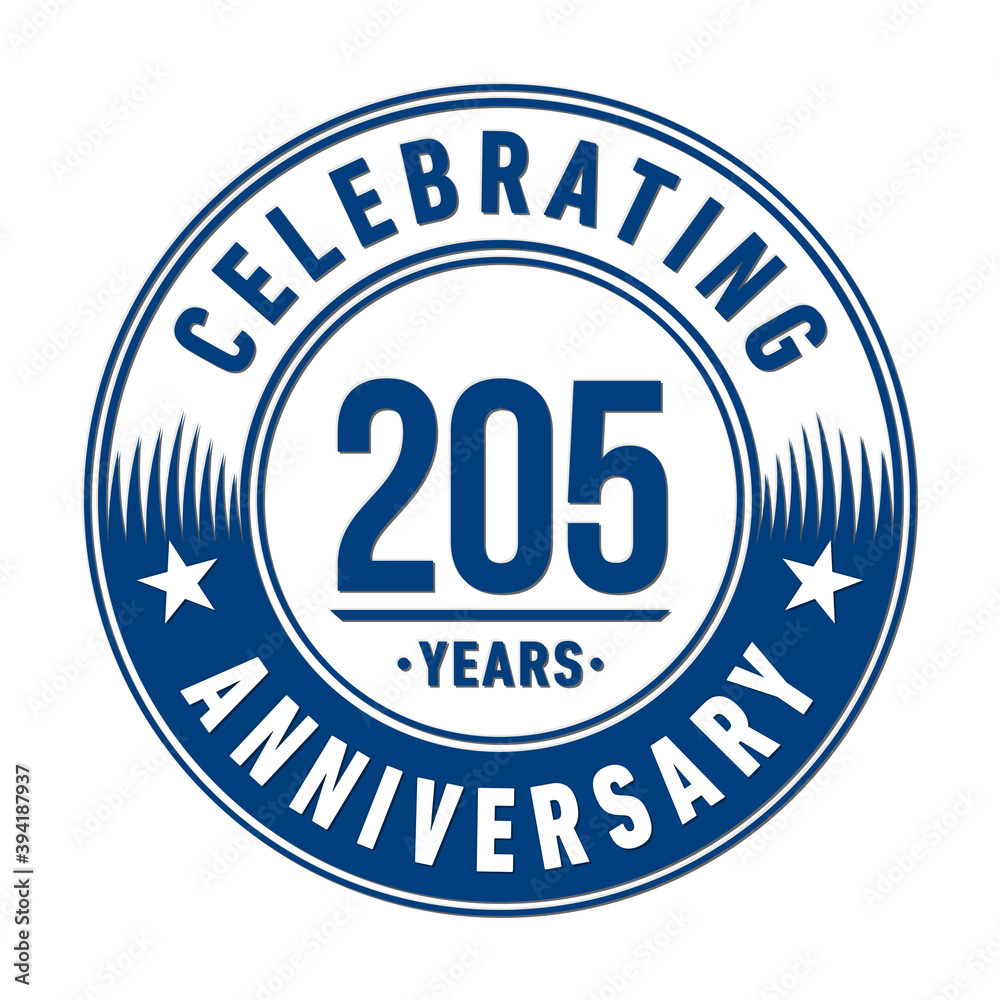 205 years anniversary logo template. 205th years anniversary celebration design. Vector and illustration.