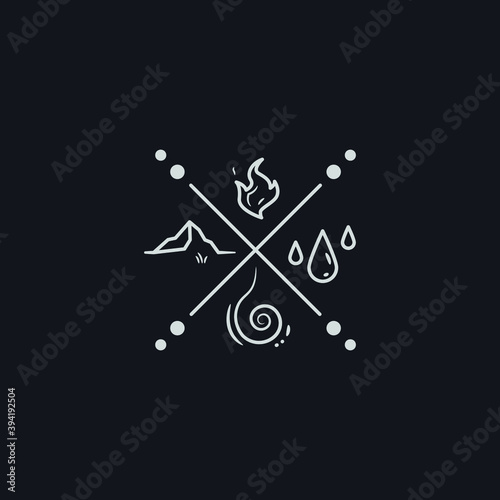 four elements of nature mono line style vector illustration.