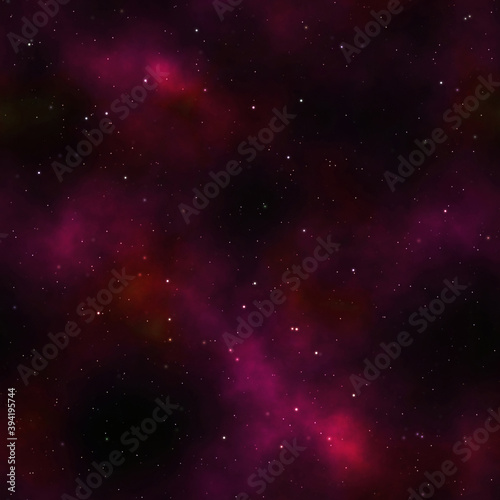 Deep space background. Stars, dust and gas. Red clouds in space. Seamless texture. Infinity universe. Glowing nebula.