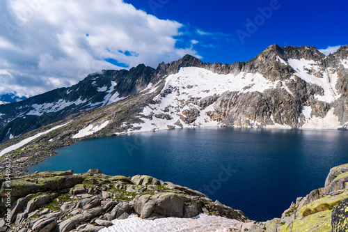 Lake Eissee and mountain panorama in Hohe Tauern Alps, Austria