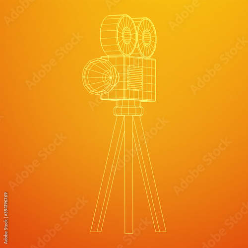 Polygonal camera projector. Movie time. Show film cinema festival concept.