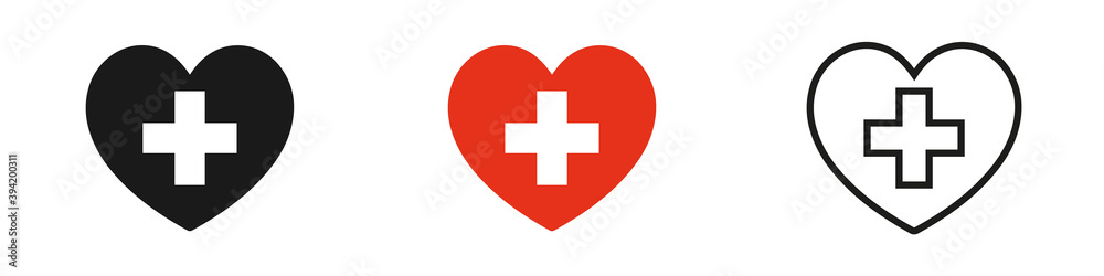 Heart of the Cross. Healthcare. Medical vector, icon set isolated on white background. Heart of the Cross. Healthcare. Medical vector, icon set isolated on white background.