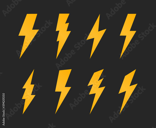 Lightning icons set on black background in flat style. Vector illustration