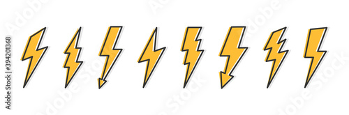 Lightning icons set in flat style. Vector illustration