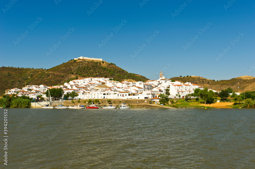 Alcoutim, river Guadiana and Sanlucar de Guadiana on the Portuguese Spanish border