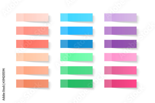 Note stickers. Set of colorful sheets of note papers isolated with real shadow on white background. Vector illustration