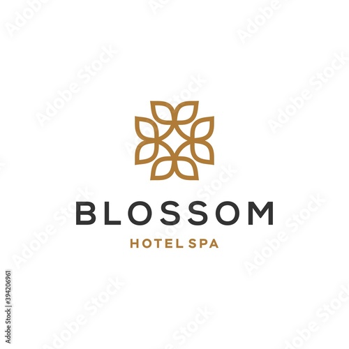 Abstract mandala blossom gold flower swirl logo icon vector design. Elegant premium ornament vector logotype symbol.