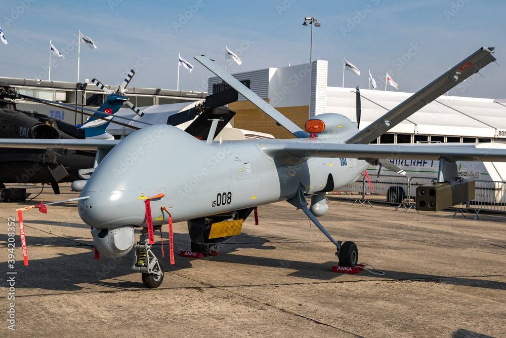 TAI Anka UAV military armed drone developed by Turkish Aerospace Industries  (TAI). Photos | Adobe Stock