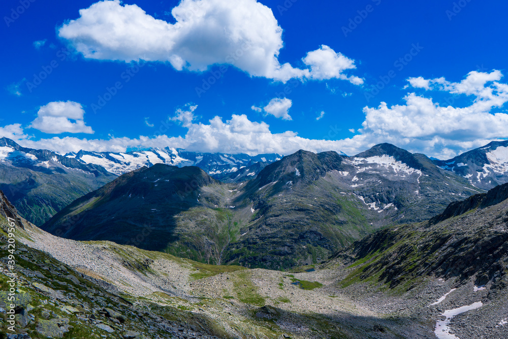Gorgeous nature of the rainbach Valley in summer. It is a valley of the austrian Alps, of richterspitze and reichenspitze and zillerspitze on glacier rainbachkees, Hohe Tauern Austrian Alps, Europe